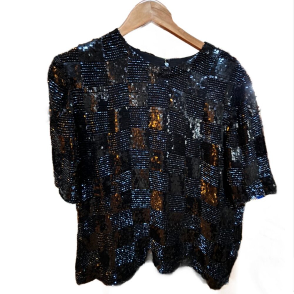 100% Silk Sequin Jaegar Boxy Top